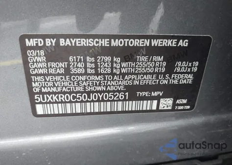 2018 BMW X5 xDrive35I from USA, damaged, VIN 5UXKR0C50J0Y05261